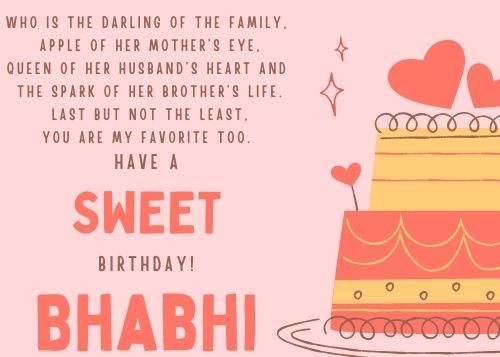  Birthday wishes for Bhabhi Greeting Card Idea